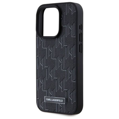Original Case IPHONE 15 PRO Karl Lagerfeld Hardcase Leather Monogram Metal Logo MagSafe (KLHMP15LPKHPORPK) black