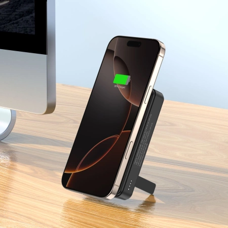 Powerbank Wozinsky WLWP-10KA0Y3S 22,5W PD Qi2 10000 mAh, mit Ständer, 1x USB-A, 1x USB-C - schwarz