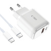 Wall Charger 20W USB QC3.0 + USB-C PD + Cable USB-C - USB-C Tech-Protect C20W white