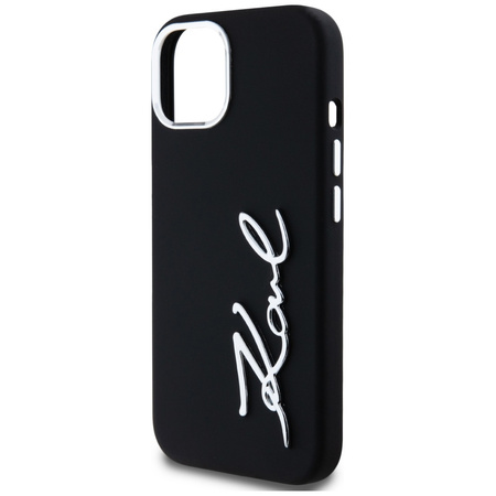Original Case IPHONE 15 Karl Lagerfeld Silicone Metal Script Logo black
