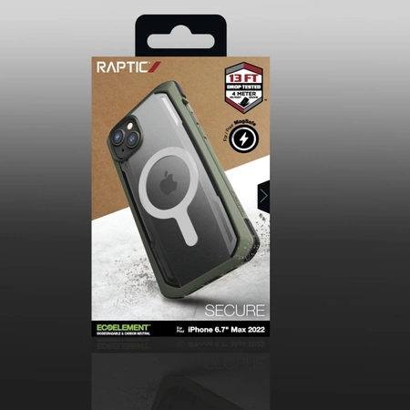 Raptic X-Doria Secure Case iPhone 14 Plus mit gepanzerter MagSafe-Hülle grün