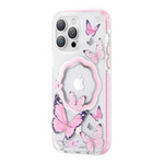 Kingxbar Butterfly Series magnetyczne etui iPhone 14 Pro MagSafe etui z motylami różowe