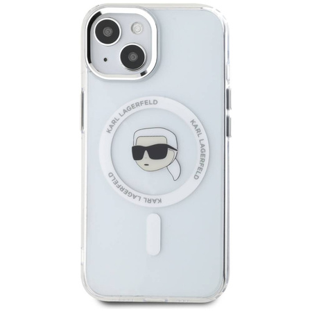 Oryginalne Etui IPHONE 15 PLUS Karl Lagerfeld Hardcase IML Metal Karl Head MagSafe białe