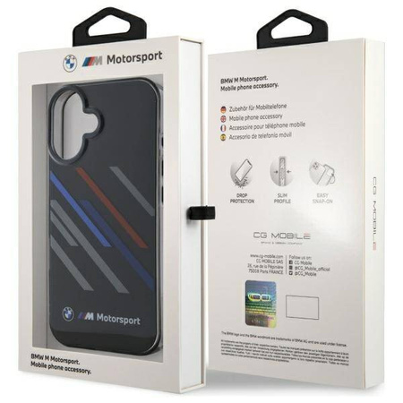 Original Handyhülle IPHONE 16 PLUS BMW Hardcase Motosport IML Random Stripes (BMHCP16M23HTRAK) schwarz