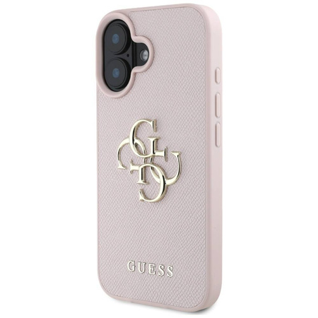 Schutzhülle IPHONE 16 Guess Grained Big 4G Logo Small Classic Logo rosa