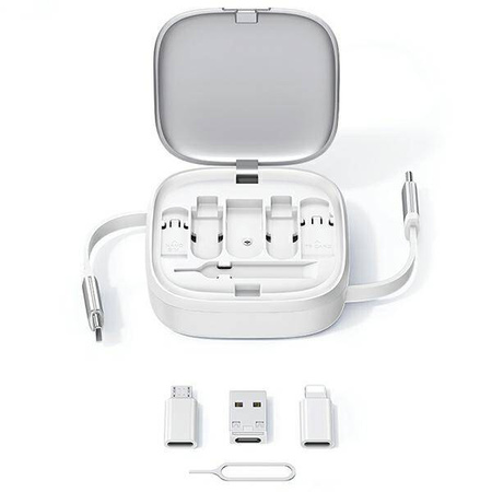 Kabel rozwijany 3w1 50W z pudełkiem MicroUSB/USB-C/Lightning srebrny/silver USAMS SJ650USB02 (US-SJ650)