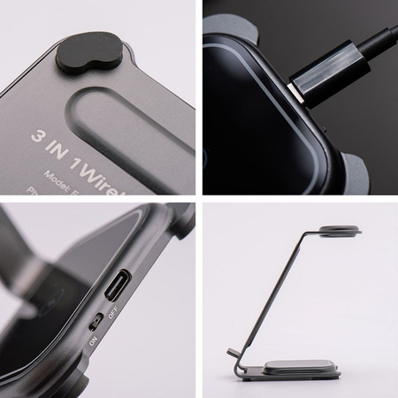 Ładowarka indukcyjna Forcell F-Energy 3w1 Simply Charge kompatybilna z Apple Watch i Samsung Watch szara