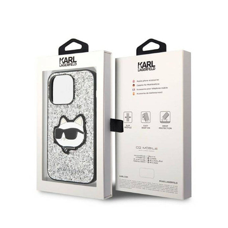 Karl Lagerfeld NFT Glitter Choupette Patch - Etui iPhone 14 Pro (srebrny)