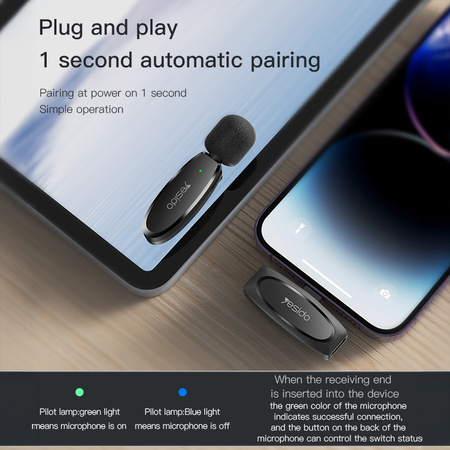 Yesido Mikrofon krawatowy bezprzewodowy KR11 Typ C czarny