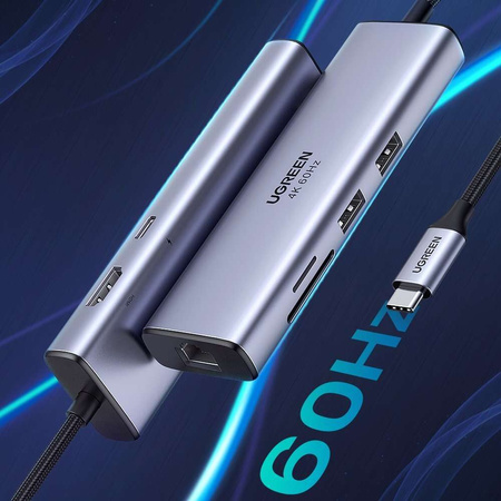 Wielofunkcyjny HUB 5w1 USB-C  - HDMI 1.4 / 3 x USB-A / USB-C PD 100W Ugreen CM511 - szary