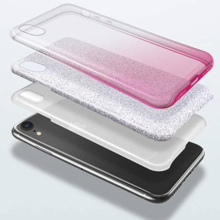 Schutzhülle IPHONE 14 PLUS Glitter silber & pink