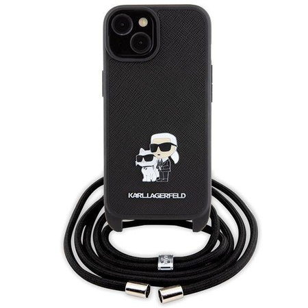 Karl Lagerfeld Crossbody Saffiano Metal Pin Karl & Choupette Hülle für iPhone 15 – Schwarz