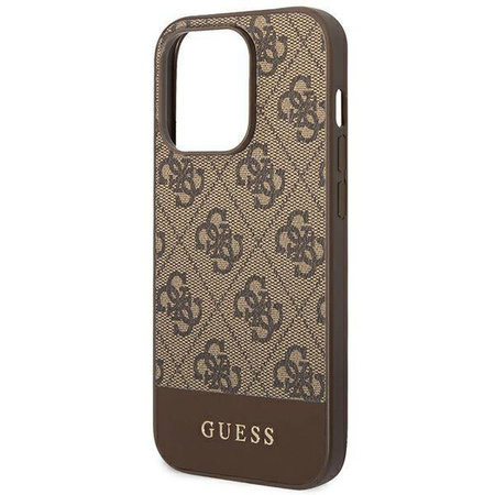 Guess 4G Bottom Stripe Metal Logo Collection - Etui iPhone 14 Pro Max (brązowy)