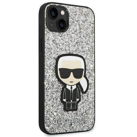 Original Handyhülle IPHONE 14 PLUS Karl Lagerfeld Hardcase Glitter Flakes Ikonik (KLHCP14MGFKPG) silber