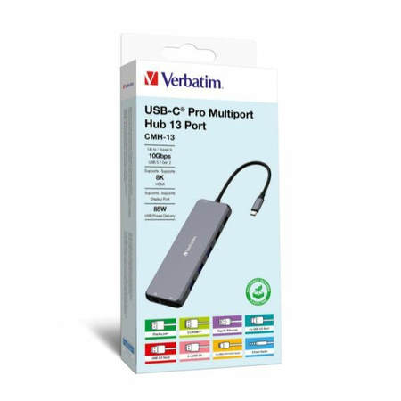 Verbatim Adapter Hub USB-C - 2xHDMI/DP/ Eternet/6xUSB-A/Jack 3.5mm/2xUSB-C aluminium/aluminum 32153