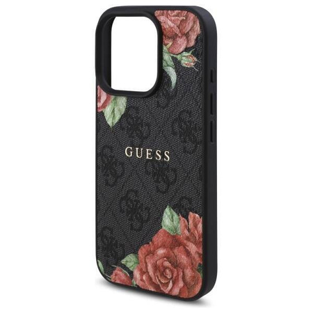 Original Handyhülle IPHONE 16 PRO MAX Guess Hardcase 4G Flowers Print MagSafe (GUHMP16XP4ROPEMCK) schwarz