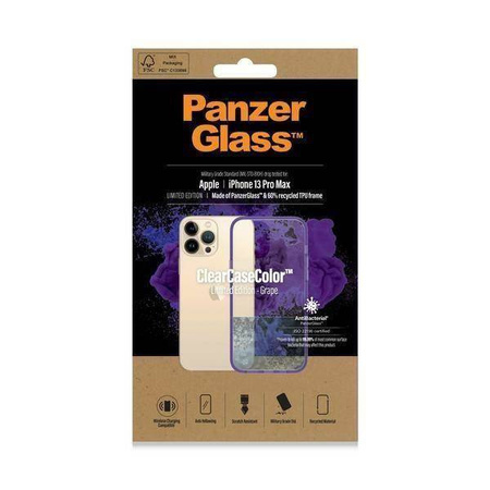 Case IPHONE 13 PRO MAX PanzerGlass ClearCase Antibacterial Military (0342) Grade Grape