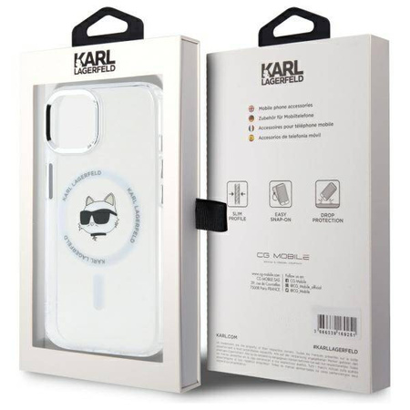Etui Karl Lagerfeld IML Metal Choupette Head MagSafe na iPhone 15 Plus - białe