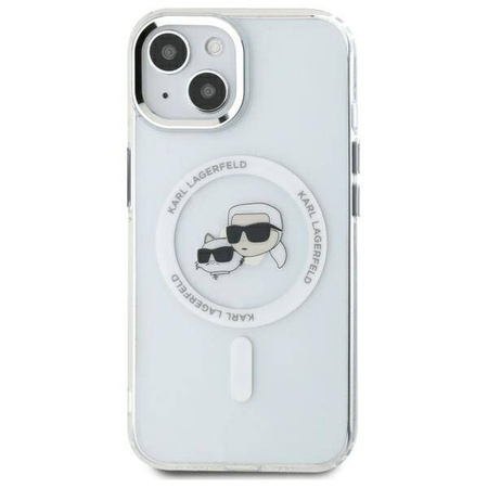 Original Case IPHONE 14 Karl Lagerfeld Hardcase IML Metal Karl&Choupette Head MagSafe (KLHMP14SHLSKCH) white