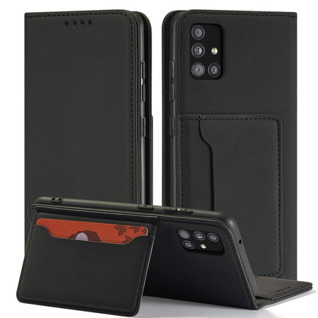 Magnet Card Case etui do Samsung Galaxy A12 5G pokrowiec portfel na karty kartę podstawka czarny