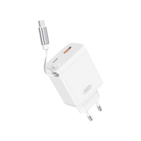 XO ładowarka sieciowa CE31 1x USB 1x USB-C 30W biała z kablem USB-C zwijanym