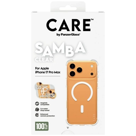 CARE by PanzerGlass Modisches Samba Case mit weißem MagSafe für iPhone 17 Pro Max - Transparent