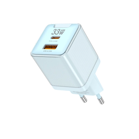 JELLICO wall charger EU55 GaN PD 33W 1xUSB-C + 1xUSB QC3.0 Blue