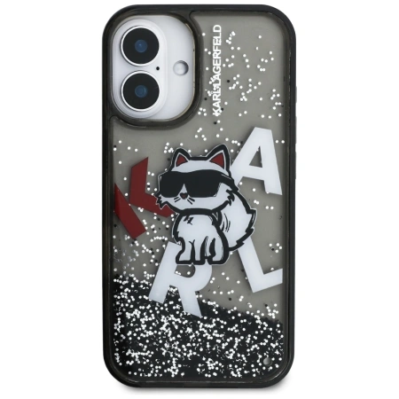 Karl Lagerfeld Liquid Glitter Choupette Logo iPhone 16 Case - Black