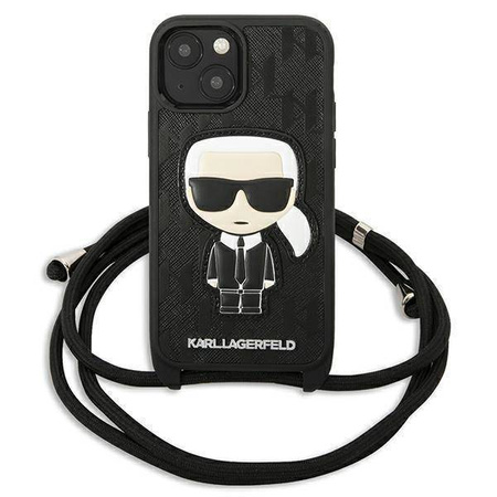Oryginalne Etui IPHONE 13 MINI Karl Lagerfeld Hardcase Leather Monogram Patch And Cord Iconik (KLHCP13SCMNIPK) czarne