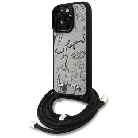 KARL LAGERFELD futerał do IPHONE 16 PRO KLHCP16LPGGRMPCG kompatybilny z MagSafe (CRSSBY Grained PU W/ Pattern & Logo) szary