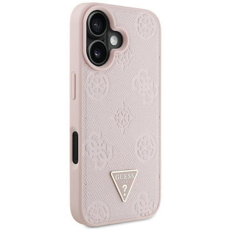 Guess Grained Hot Stamp Peony Triangle Logo MagSafe - Etui do iPhone 16 (różowy)