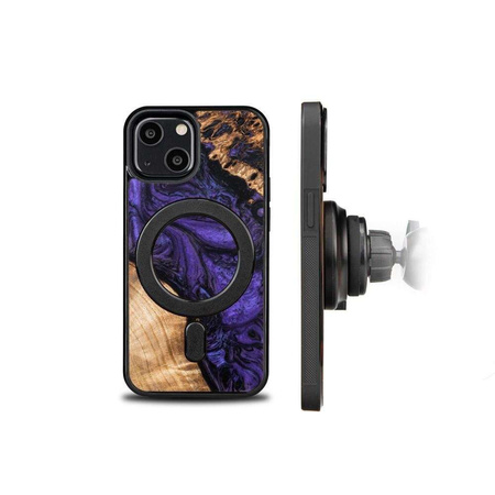 Wood and Resin Case for iPhone 13 Mini MagSafe Bewood Unique Violet - Purple and Black