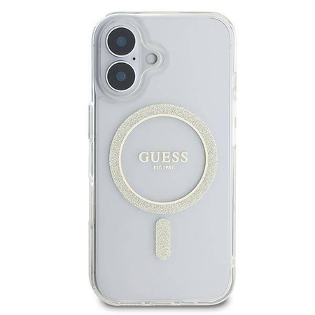 Original Case IPHONE 16 Guess Hardcase IML Glitter Circle MagSafe (GUHMP16SHFGERET) transparent