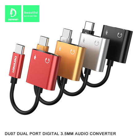 ADAPTER HF TYP-C DENMEN ZŁOTY AUDIO JACK 3.5 CALA + ZASILANIE DU07