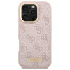 Original Handyhülle IPHONE 16 PRO Guess Hardcase 4G Logo Plate MagSafe (GUHMP16LU4GPRP) rosa