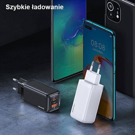 USAMS Ład. siec. 1xUSB-C+1xUSB T47 65W PD Fast Charging Super Si biały/white CC153TC02 (US-CC153)