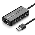 Adapter sieciowy Ugreen 20264 RJ45 / USB-A 10/100Mbps HUB 3x USB-A 2.0 - czarny