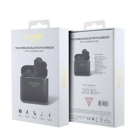Słuchawki Bluetooth Guess Printed Logo TWS + stacja dokująca - czarne