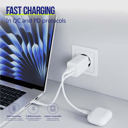 Allity ładowarka sieciowa GaN PD QC ATC-01-45WAC 1x USB-C 1x USB-A 45W biała