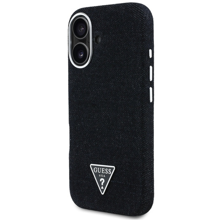 Oryginalne Etui IPHONE 16 Guess Denim Triangle Logo MagSafe czarne