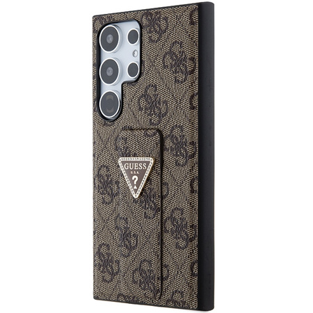 Guess GUHCS24LPGS4TDW S24 Ultra S928 braun/braun Hardcase Grip Stand 4G Triangle Strass