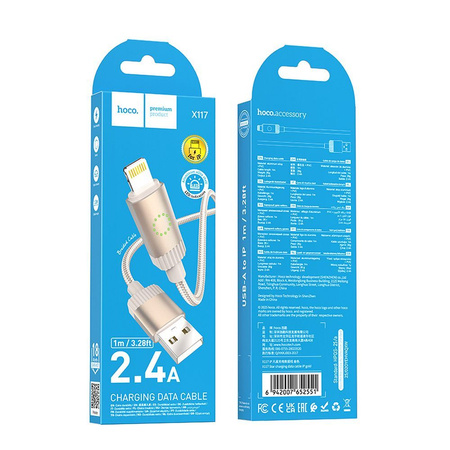 Kabel USB A do Lightning Hoco 2,4A 1 m X117 złoty