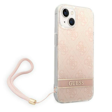 Oryginalne Etui IPHONE 14 PLUS Guess Hardcase 4G Print Strap (GUOHCP14MH4STP) różowe