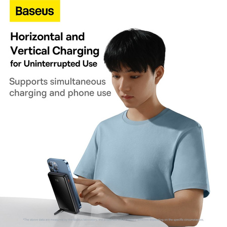 Baseus Magnetic Bracket powerbank z bezprzewodowym ładowaniem MagSafe 10000mAh 20W Overseas Edition niebieski (PPCX000203) + kabel USB Typ C Baseus Xiaobai Series 60W 0,5m