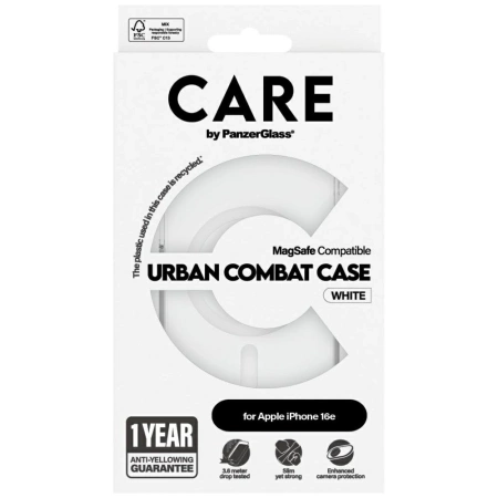 Etui CARE by PanzerGlass Flagship Urban Combat White MagSafe na iPhone 16e - przezroczyste
