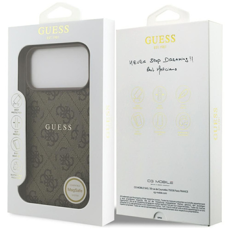 GUESS futerał do IPHONE 17 Pro Max kompatybilny z MagSafe GUHMP17XG4GFRW (PU 4G Ring Classic Logo) brązowy