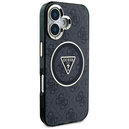 GUESS futerał do IPHONE 16 kompatybilny z MagSafe GUHMP16SHG4PRTGK (IML Metal Glitter 4G Circle Triangle) czarny