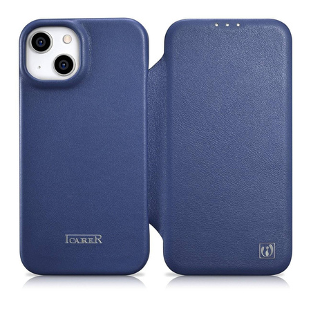 iCarer CE Premium Leather Folio Case for iPhone 14 Plus Flip Magnetic MagSafe Blue (WMI14220715-BU)