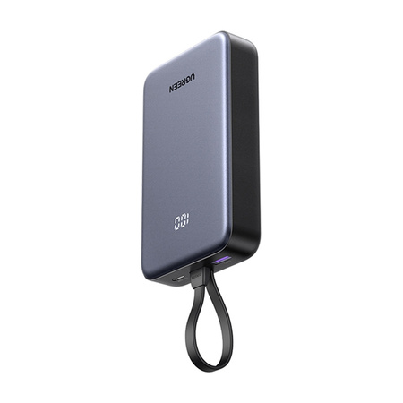 green PB505 20000mAh Power Bank, USB + USB-C, Built-in Cable, 20W (Gray)