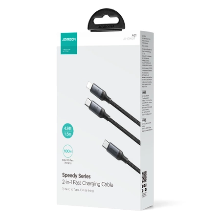 2-in-1-Kabel Joyroom Speedy-Serie SA21-1T2 USB-C - USB-C / Lightning 100 W 1,5 m schwarz